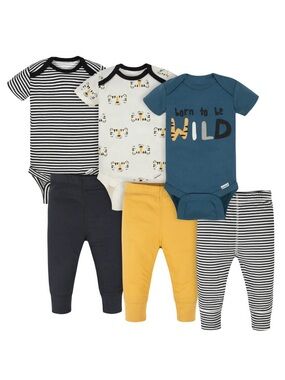 Baby Boy 6 Piece Set Bodysuit & Pants; Wild Theme; Size: 12 Months